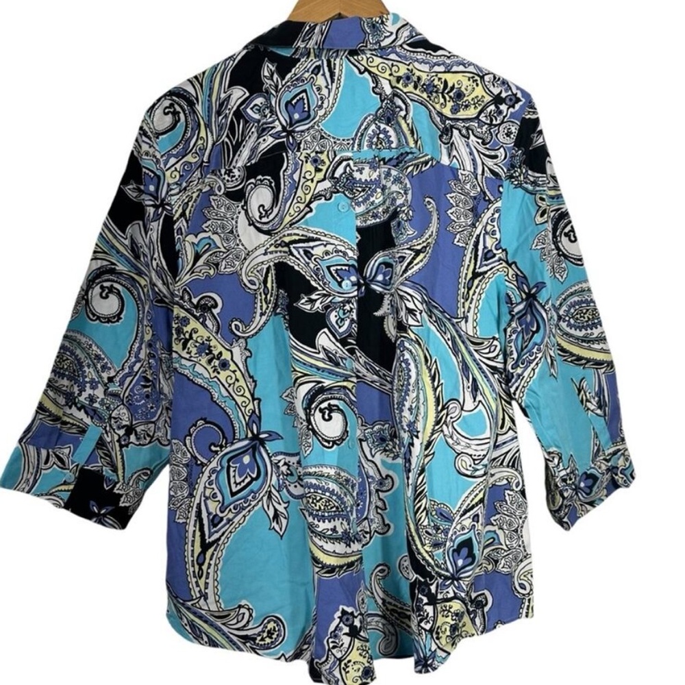 Chicos No-Iron Maritime Paisley Button-Back 3/4 Sleeve Top Chicos Sz 3US XL EUC - Picture 4 of 7